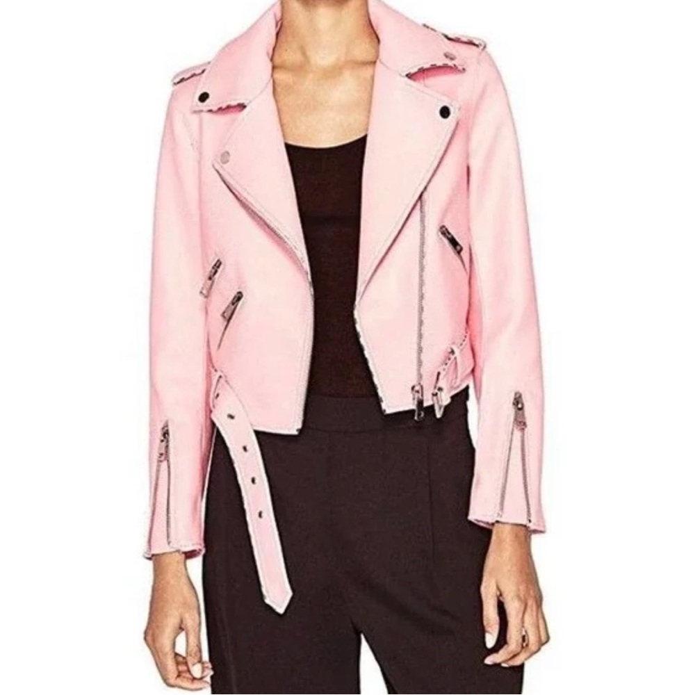 ZARA Pink Vegan Leather Motor Jacket